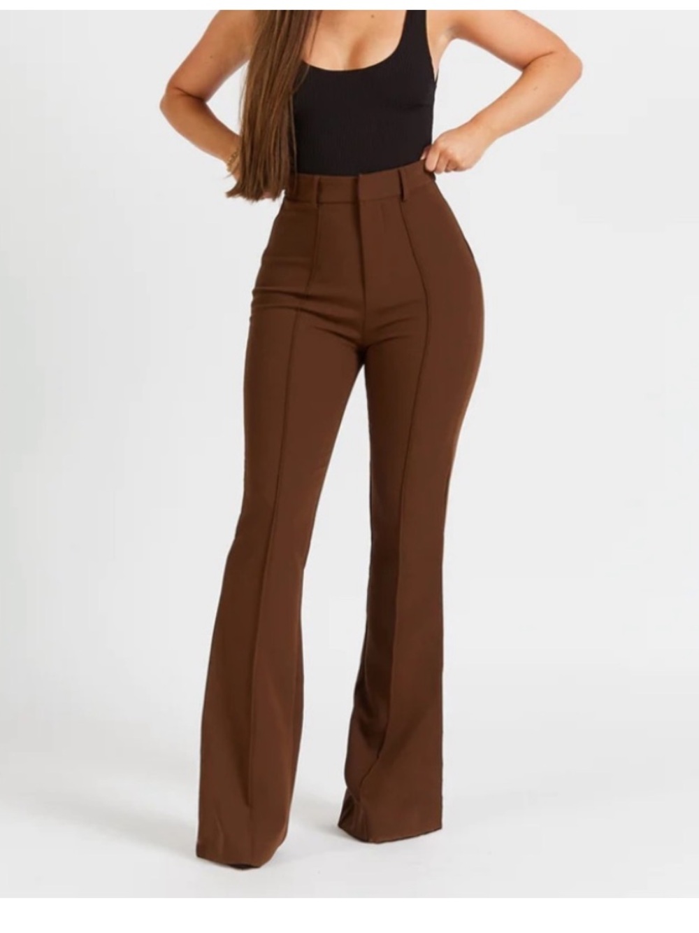 Because of Alice BOA Flare Suit Trouser Pants in Chocolate Brown XS